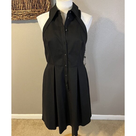 Adrianna Papell Dress 8 Black Crew Neck Shirt Open Back A Line Dress NWT NEW - Picture 2 of 16